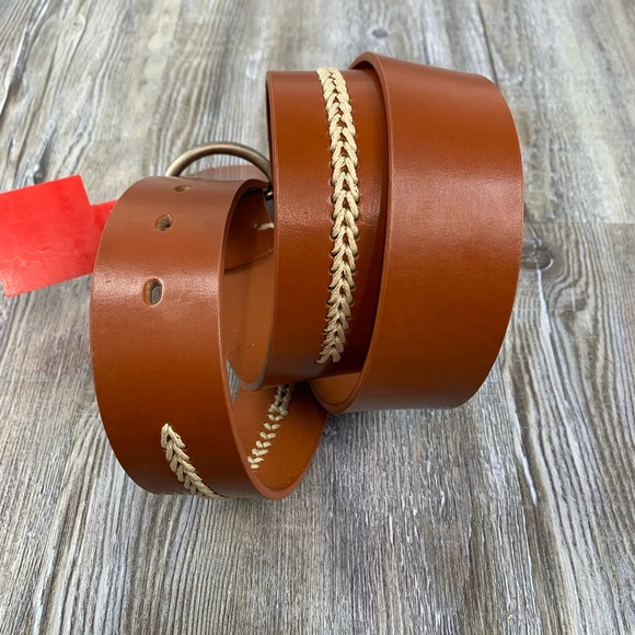 NWOT Esprit Brown Leather Belt Decorative Stitch